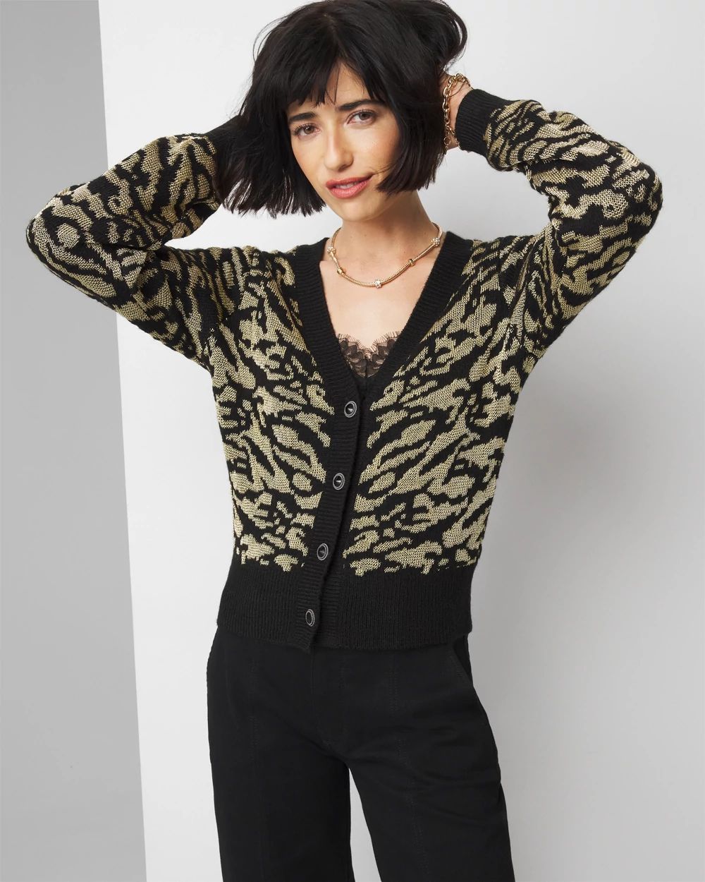 Metallic Jacquard Cardigan Sweater | White House Black Market